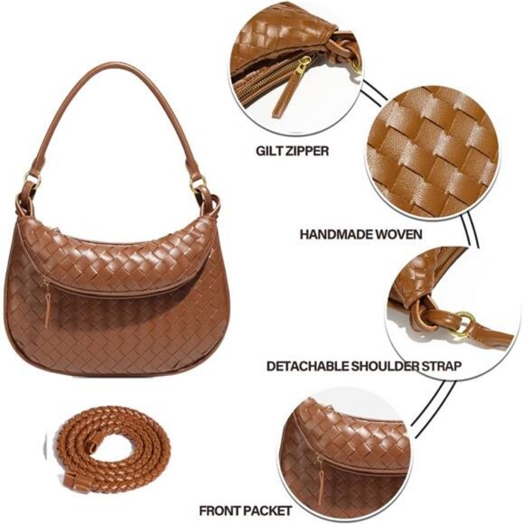 Woven Crossbody Bag Texture Underarm Bag Double Layer Shoulder Handbag Vintage - Picture 2 of 7